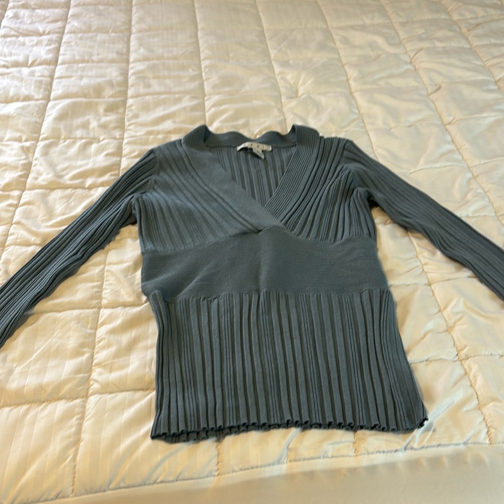 Long sleeve ribbed slate blue cabi sweater